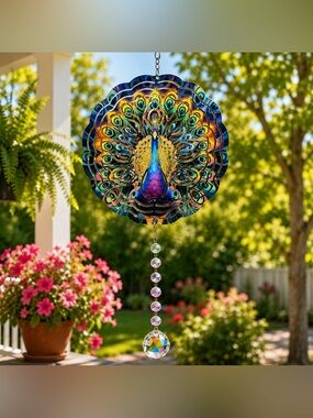 Peacock Wind Spinner Sun catcher 2b– Crystal Hanging Garden Decor